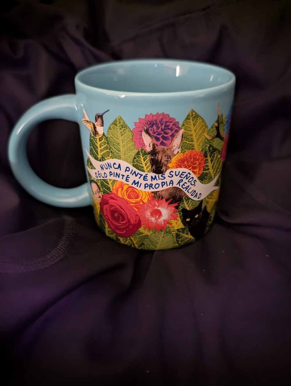 Frida Kahlo Dreams Mug Unemployed Philosophers Guild 2017 Blue Flowers Folk Art - Picture 4 of 7